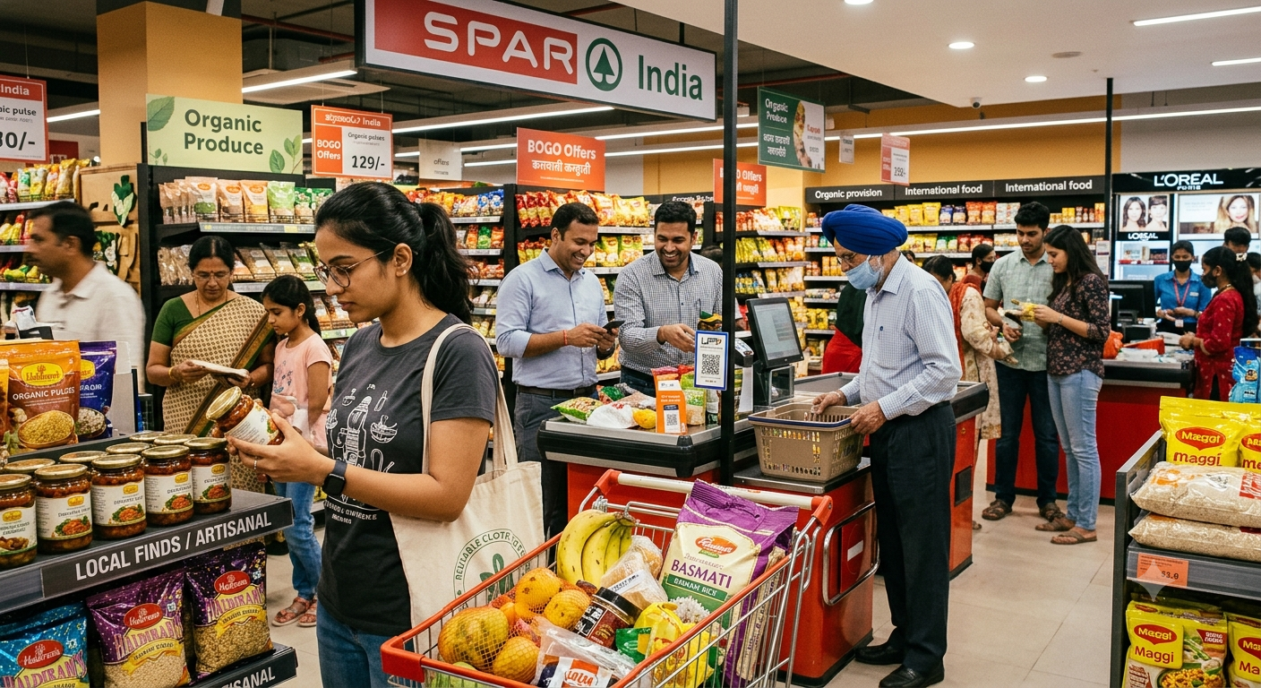 Indian supermarket / modern retail / mixed urban consumer scene